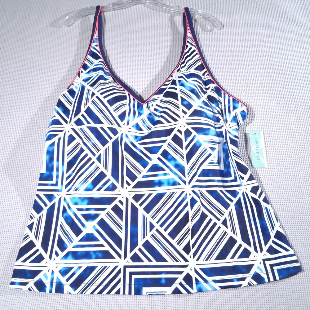 South Point Plus Geometric Tankini Set Blue White Pink 22W Top 16W Shorts NWT - Picture 2 of 16